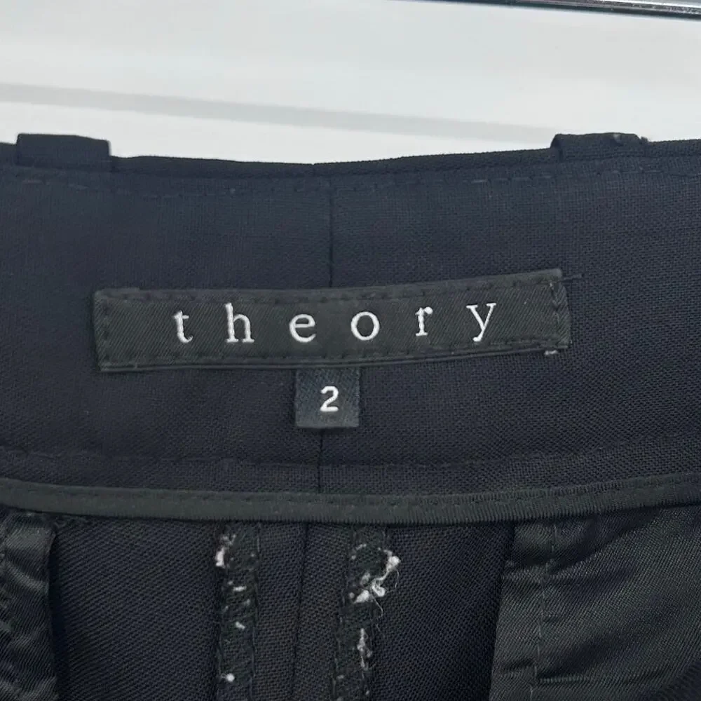 Theory Black Wool Blend Slim Ankle Cropped Dress Pants Size 2 Classic Capsule - Picture 6 of 11